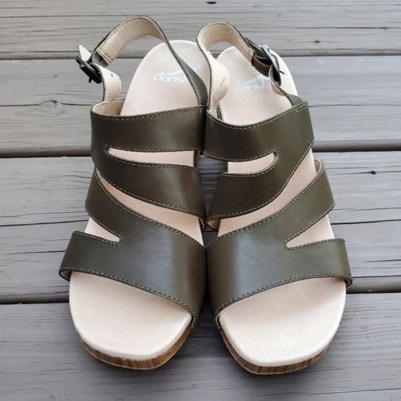 Dansko Professional Olive Green Leather Strappy Jesus Chunky Heel Sandals 39 - Picture 5 of 9